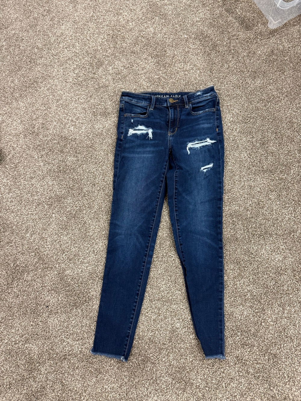 American Eagle Outfitters Dark Blue Distressed Skinny Jeans